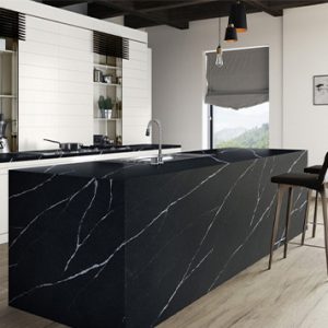 Custom black Kitchen countertop from Akropolis marble and granite